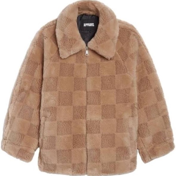 Apparis Lucy Checked Faux Fur Jacket in Size M in Butterscotch NWT - Picture 4 of 9
